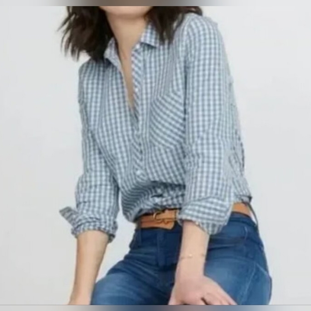 Untuckit Crispo Blue White Plaid Checkered Gingham Shirt, Women's